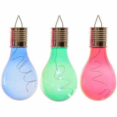 3x solarlamp lampbolletjes/peertjes op zonne-energie 14 cm blauw/groen/rood