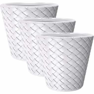3x stuks matuba rotan bloempotten/plantenpotten wit 19 liter