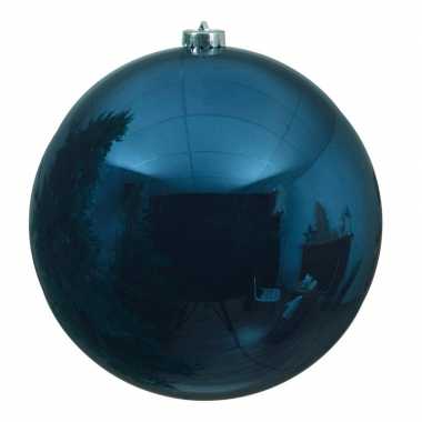 5x grote donkerblauwe kerstballen van 14 cm glans van kunststof
