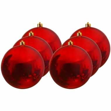 6x grote kerst rode kerstballen van 20 cm glans van kunststof