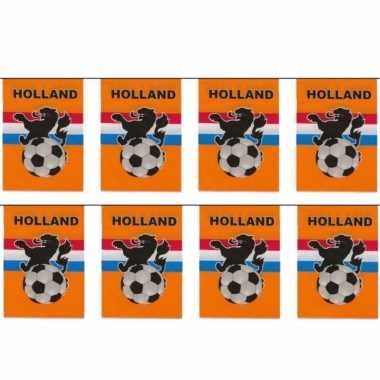 6x stuks vlaggenlijnen/vlaggetjes oranje holland voetbal thema 10 meter