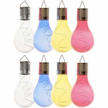8x solarlamp lampbolletjes/peertjes op zonne-energie 14 cm transparant/blauw/geel/rood