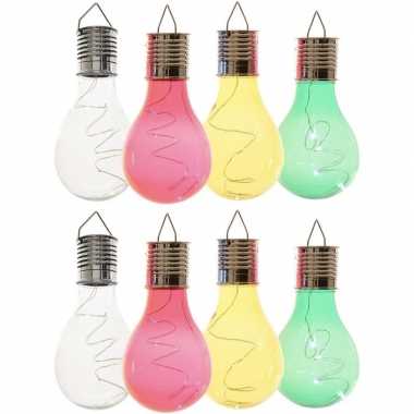 8x solarlamp lampbolletjes/peertjes op zonne-energie 14 cm transparant/groen/geel/rood