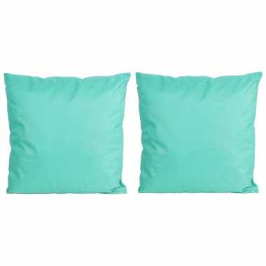 Set van 4x stuks bank/sier kussens voor binnen en buiten in de kleur aqua blauw 45 x 45 cm tuinkusse