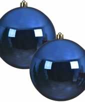 2x grote kobalt blauwe kerstballen van 20 cm glans van kunststof