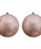 2x grote lichtroze kerstballen van 20 cm glans van kunststof
