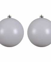 2x grote winter witte kerstballen van 14 cm mat van kunststof