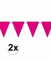 2x magenta magenta roze mini vlaggenlijn feestversiering