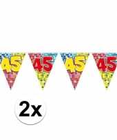 2x mini vlaggenlijn feestversiering met leeftijd 45