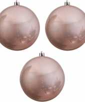 3x grote lichtroze kerstballen van 14 cm glans van kunststof
