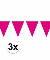 3x magenta magenta roze mini vlaggenlijn feestversiering