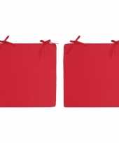 4x stoelkussens voor binnen en buiten in de kleur rood 40 x 40 cm tuinkussens voor buitenstoelen