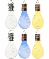 6x solarlamp lampbolletjes peertjes op zonne energie 14 cm transparant blauw geel