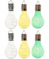 6x solarlamp lampbolletjes peertjes op zonne energie 14 cm transparant groen geel
