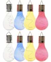 8x solarlamp lampbolletjes peertjes op zonne energie 14 cm transparant blauw geel rood