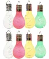 8x solarlamp lampbolletjes peertjes op zonne energie 14 cm transparant groen geel rood