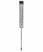 Buiten solar thermometer met wit led licht van aluminium 6 5 x 80 cm