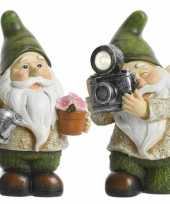 Set van 2 solarlampen tuin decoratie beeld tuinkabouters james en jorge op zonne energie 24 cm nieuwe woning verhuizing cadeau