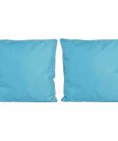 Set van 2x stuks bank sier kussens voor binnen en buiten in de kleur lichtblauw 45 x 45 cm tuinkusse