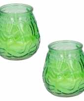 Set van 2x stuks citronella lowboy tafelkaarsen 10 cm groen glas
