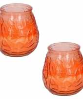 Set van 4x stuks citronella lowboy tafelkaarsen 10 cm oranje glas